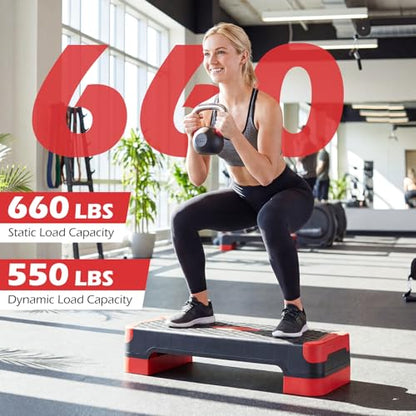 Goplus 3-in-1 Aerobic Step Platform, 600 LBS Adjustable Exercise Stepper with 4-Level Risers, Balance Trainers, Resistance Band, Non-Slip Workout Stepper for Home Gym, Cardio, Strength Training