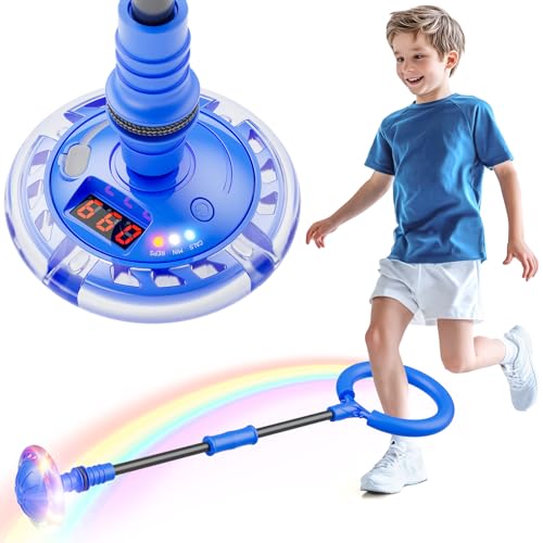 Skip Ball for Kids, Ankle Skip Ball Toy with Counter, Timer and Cal Calculator, Boys Birthday Gifts for Age 6 7 8 9 10+, Rechargeable Colorful Flash Wheel Skip Ball for Boys, Indoor Outdoor Toys - style: Blue Skip Ball