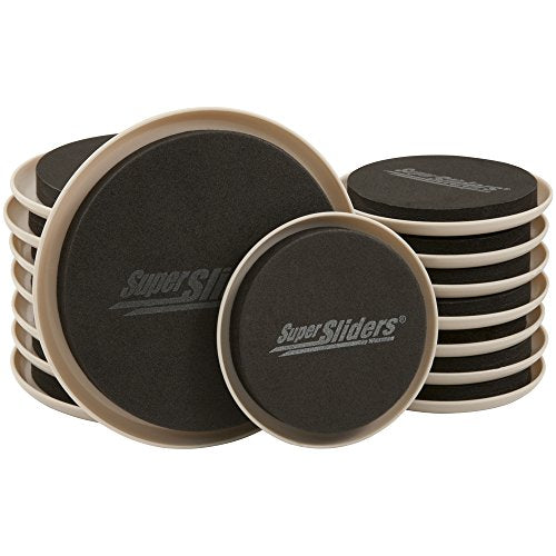 Super Sliders 3 1/2" and 5" Round Reusable Furniture Sliders- Medium and Large Sizes to Easily Move Items Across Carpet 16 Pack Beige - color: Beige, size: 3.5 inches and 5 inches, style: For Carpet