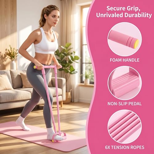2Pcs Resistance Bands with Pedals, 6-Tube Tension Rope Exercise Equipment with Foam Handles, Sit-Up Pull Rope for Home Workout, Waist, Arm & Core Training Fitness Equipment