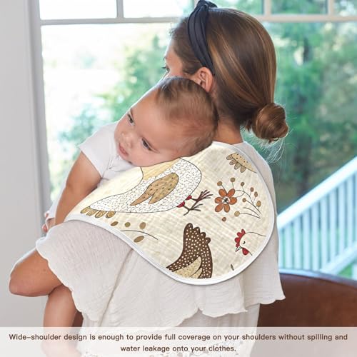 Netural Hens Muslin Burp Cloths 1 Pack - Extra Large 22"x11", 4-Layer Soft Absorbent Cotton, Waterproof Backing, Baby Drool Rags for Newborn
