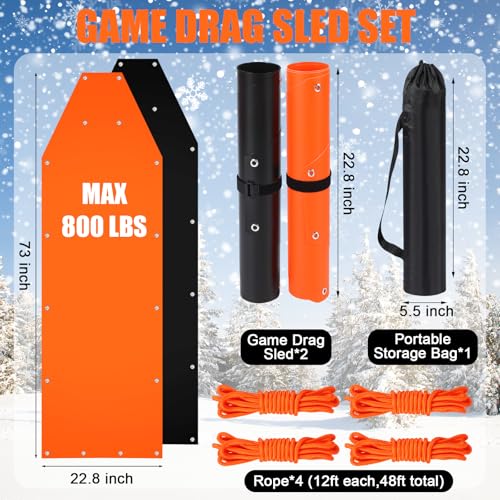 2 Set Thickened Tear-Resistant Deer Drag Sled Game Glide Heavy Duty Deer Cart Game Hauler for Hunting with Storage Bag, 2 Dual Harness Elk Drag with Rope for Hauling Elk Turkeys