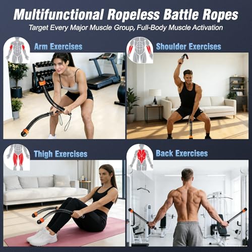 Adjustable Ropeless Battle Ropes, Weighted Cordless Battle Ropes for Home Gym, Quiet Non-Slip Exercise Ropes for Home Workout, Portable Battle Rope for HIIT Strength & Low-Impact Cardio