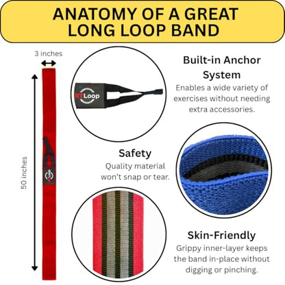 Long Fabric Resistance Band with Door Anchor - Full Body Resistance Band for Working Out and Physical Therapy - Medium Strength Exercise Band