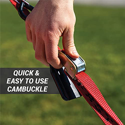 Heavy Duty Motorcycle Tie Down Straps - 1" x 8' Cam Buckle Straps with Soft Loops & Safety Hooks - Secures Motorbikes, Dirtbikes, ATV, UTV - 2 Pack Red - color: Red
