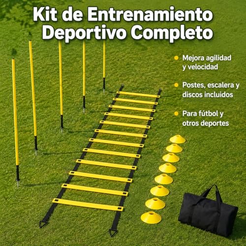PVC Agility Ladder, 6 Ladder Training, 10 Count Training Cones & 6 Marker Poles, Soccer Football Equipment for Athletes