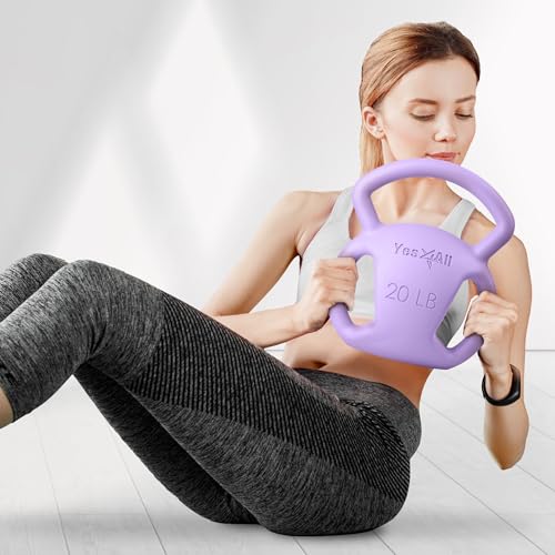 Yes4All Kettlebell, Strength Training Kettlebells for Women, Wide Multi-grip Textured Handle for Home Gym Exercises & Full Body Workout, Single 5–25 lb & Set of 10-15 lb - color: D. 20LB - Purple, style: A. Single