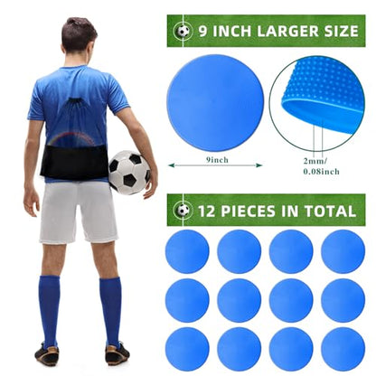 Poly Spot Markers 4 inch/9 inch Non-Slip Rubber Agility Training Markers Floor Dots Flat Field Cones for Football, Soccer, Basketball, School Exercise Drills, Dance Practice - style: 9 inch 12 Pcs Blue (TPE)
