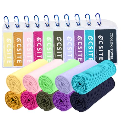 10 Pack (47"x12") Cooling Towels for Neck and Face Bulk, Ice Towel for Hot Weather, Soft Breathable Chilly Gym Towels, Microfiber Towel for Work Out, Yoga, Running, Camping & More Activities - color: Macaron Green/Macaron Yellow/Macaron Pink/Macaron Purpl