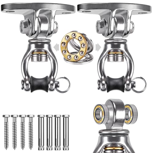 SELEWARE Silent Bearing Swivel Swing Hangers Stainless Steel Swing Hooks Ceiling Mount Bracket for Aerial Yoga Silks Swing Chair Heavy Bag Swing Set Indoor Outdoor Swing 2 Pack - color: 360° Bearing Swing Hanger ( 2 Pack )