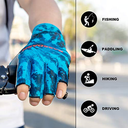 BASSDASH ALTIMATE UPF 50+ Sun Protection Fingerless Fishing Gloves Men - color: Blue Camo, size: X-Large