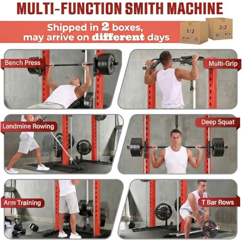 OPPSDECOR All-in-One Adjustable Smith Machine with LAT-Pull Down System - color: Vermilion