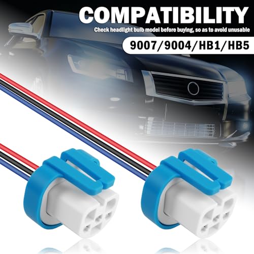 2PCS Headlight Wiring Harness Ceramic,3-Pin 9007 9004 HB1 HB5 Headlight Connector Plug for Replacement of Old Damaged,Universal Plug & Play Headlights Socket Car Accessories
