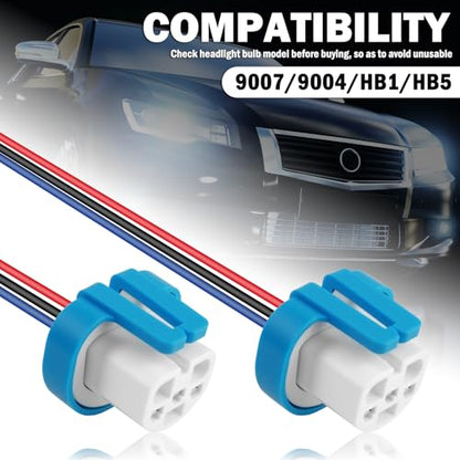 2PCS Headlight Wiring Harness Ceramic,3-Pin 9007 9004 HB1 HB5 Headlight Connector Plug for Replacement of Old Damaged,Universal Plug & Play Headlights Socket Car Accessories