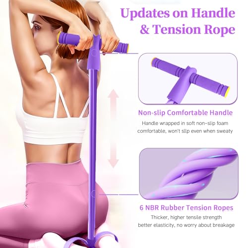 Pedal Resistance Bands with Handles, Durable 6-Tubes Multifunction Resistance Band, Natural Rubber Foot Pedal Resistance Bands, Fitness Resistance Bands for Abdomen, Waist, Arm, Leg, Pilates (Purple)