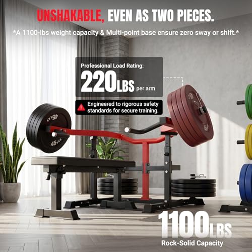 YOLEO Chest Press Machine, 1100LBS Bench Press Machine with Separate Press Station & Adjustable Weight Bench, Independent Converging Arms - color: Red-Black 2.0