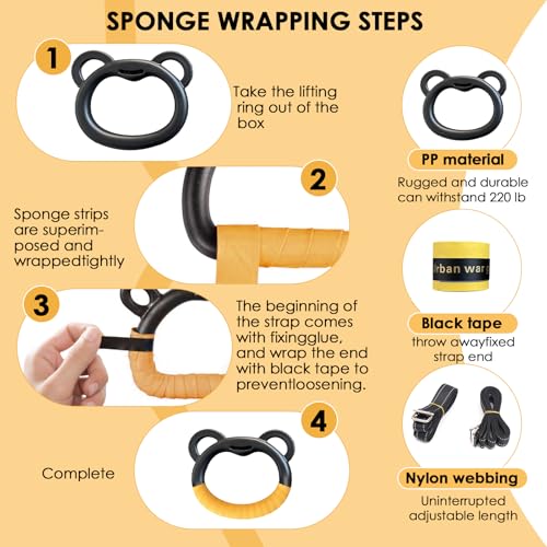 Gymnastics Rings, Professional Children's Home Fitness Equipment, Children's Adjustable Harness Strength Training Rings, Indoor Gymnastics Rings (Yellow)
