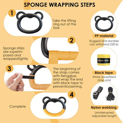 Gymnastics Rings, Professional Children's Home Fitness Equipment, Children's Adjustable Harness Strength Training Rings, Indoor Gymnastics Rings (Yellow)