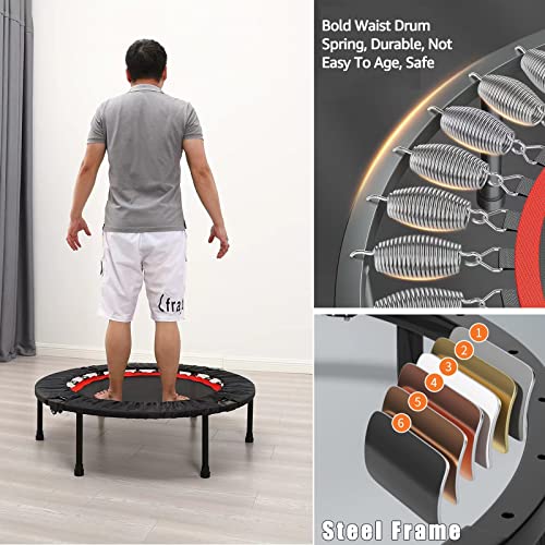 40"/48" Fitness Rebounder Trampoline with 4-Level Adjustable Foam Handle, Quiet and Stable Exercise Trampoline for Kids Adults, Indoor/Outdoor Mini Trampoline - color: Red