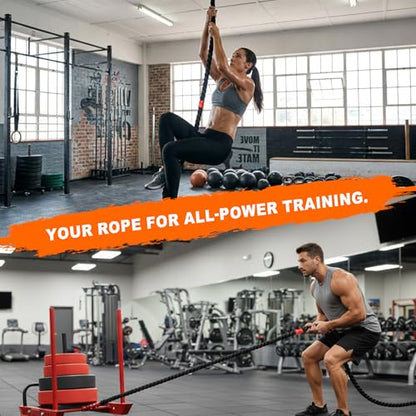 50FT Weighted Sled Pull Rope with 3m Distance Markers - Heavy-Duty Braided Polyester Training Rope for Functional Strength & Conditioning Workouts