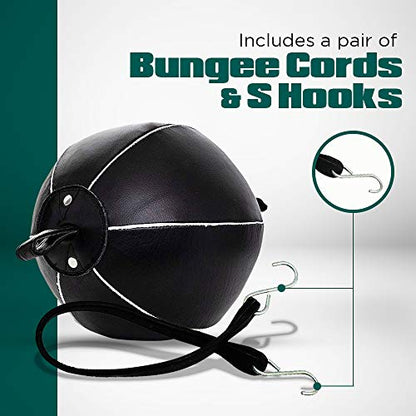 Genuine Leather Double End Boxing Punching Bag - Speed Striking & Dodge Training Ball for MMA, Muay Thai, Boxing, Gym Workout - Includes Cords & Hooks for Easy Setup