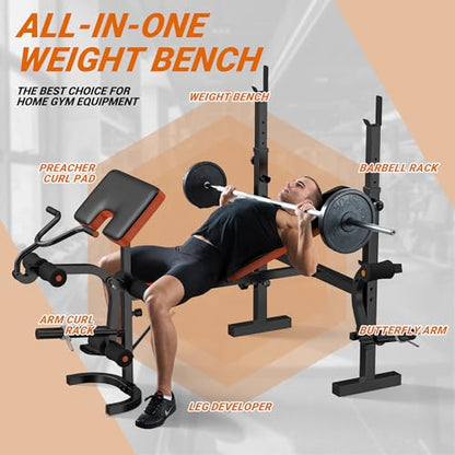 XDDIAS Weight Bench, 770LBS Bench Press Set with Leg Extension, 6 in 1 Olympic Weight Bench for Home Gym, Adjustable Workout Bench with Rack & Preacher Pad, Flat Incline Bench for Weight Lifting