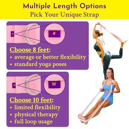 Adaptive Yoga Strap, Stretching Strap, 2 Inches Wide, 100% Naturally Soft Cotton, Steel D-Rings, Includes Natural Cotton Drawstring Storage Pouch and Instructional E-Book