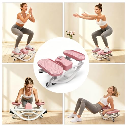 Rock Stepper, Side to Side Rock Stepper Exercise Machine, Low-Impact Balance Board with Digital Counter and Resistance Band, 330 LBS Weight Capacity for Full Body Workout Balance - color: Pink