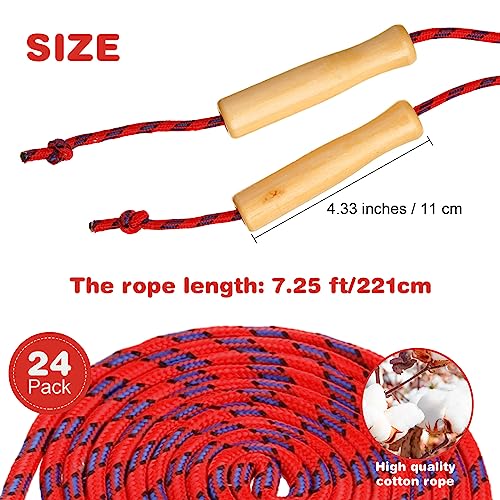 Shappy 24 Pcs Jump Rope Bulk 7.25 ft Adjustable Cotton Skipping Rope with Wooden Handle Braided Fitness Jumping Rope for Training Outdoor Exercise Fun Activity Party Favor