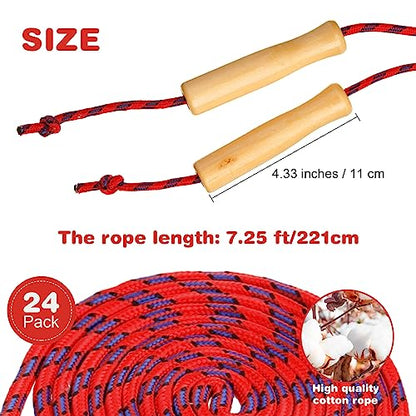 Shappy 24 Pcs Jump Rope Bulk 7.25 ft Adjustable Cotton Skipping Rope with Wooden Handle Braided Fitness Jumping Rope for Training Outdoor Exercise Fun Activity Party Favor