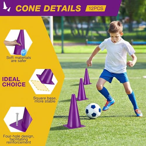 12 Inch Durable Cones,12pcs Versatile Plastic Traffic Cones and Soccer Cones for Sports Training,Agility Drills,Parking Safety,Basketball Training,Football Training.