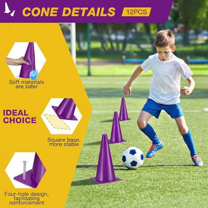 12 Inch Durable Cones,12pcs Versatile Plastic Traffic Cones and Soccer Cones for Sports Training,Agility Drills,Parking Safety,Basketball Training,Football Training.