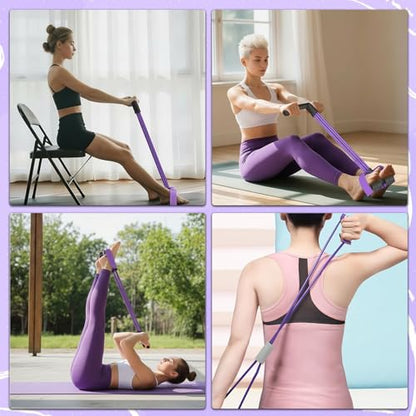 Pedal Resistance Bands with Handles,6 Tube Pedal Ankle Puller,Multifunction Fitness Bands with Figure 8 Resistance Band for Strength Training,Waist,Arm, Leg Slimming, Home Gym Exercise Equipment