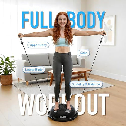 ATIVAFIT Balance Ball Trainer - Half Exercise Ball with Inflation Pump & Resistance Bands - Anti-Burst PVC Stability Trainer for Home Gym, Yoga, Core Training - 660 lbs Capacity