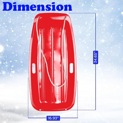 Slippery Racer Downhill Sprinter Flexible Kids Toddler Plastic Cold-Resistant Toboggan Snow Sled with Pull Rope and Handles -35 Inch