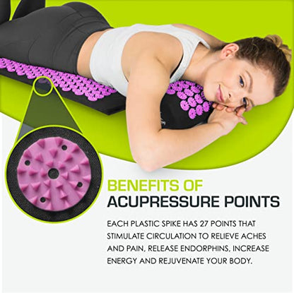 ProsourceFit Acupressure Mat and Pillow Set for Back/Neck Pain Relief and Muscle Relaxation - color: Black/Pink, size: Large