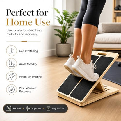 Slant Board for Exercise, 5-Position Adjustable Wooden Calf Stretcher, Portable Slant Board for Calf Stretching, Incline Board for Squats, Physical Therapy, Knee, Leg, Foot & Ankle Mobility