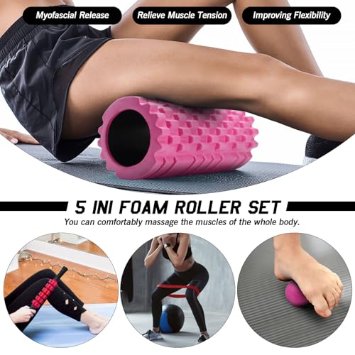 JOYENERGY 5 in 1 Foam Roller Set, Trigger Point Foam Roller Patented, Massage Stick, Massage Ball, Resistance Band for Deep Muscle Massage Pilates Yoga, Fitness Exercise for Whole Body