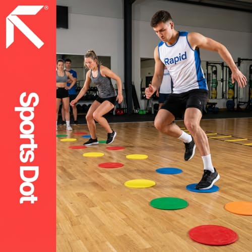 Fitness Health Flat Set of 10 Round Disc Markers - Strong, Durable & Thick Rubber Discs - 21cm Multi-Coloured Discs - Non-Slip Spot Markers for Outdoor, Indoor Use - Suitable for Hard, Soft Surfaces
