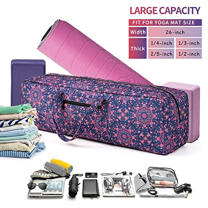 | Yoga Mat Bag | Large Yoga Mat Carrier with Wet Pocket | Yoga Gifts | Gym Tote Bag for Women - color: Navy