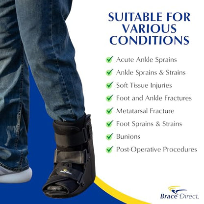 Brace Direct CAM Walker Fracture Boot Short - Lightweight Walking Boot for Foot & Ankle Injuries, Sprains & Stress Fractures - Doctor-Recommended (Men’s 4.5–7 / Women’s 6.5–8)