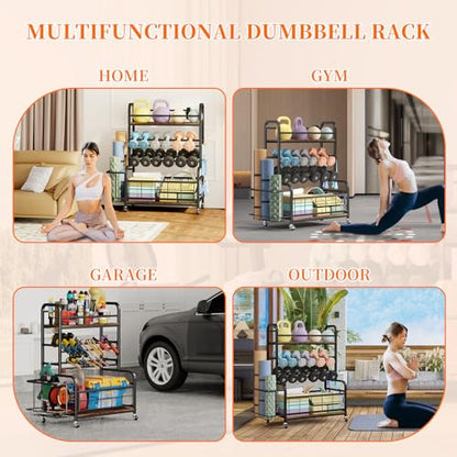 Homeiju 450LBS Dumbbell Rack,Weight Rack for Dumbbells,Weight Rack for Home Gym,Home Gym Storage for Strength Training Dumbbell Racks Stand with Wheels&Hooks