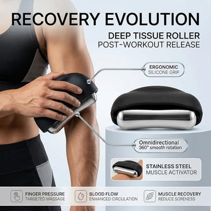 Cooling Massage Roller for Deep Tissue with Ergonomic Handle, 360° Easy-Glide Ice Massage Ball for Myofascial Release, Cold Therapy Roller Post-Workout Recovery & Muscle Pain Relief (Black) - color: Black