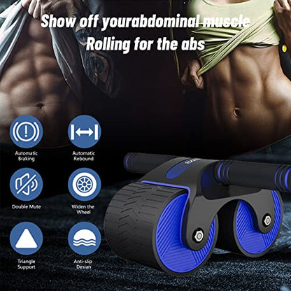 Automatic Rebound Aabdominal Wheel, 1 Set Of 2023 Upgraded Automatic Rebound Abdominal Wheel Cell Phone Stand Ab Roller With Kneeling Pad For Abdominal Core Strength Training Abdominal Muscle Roller (Blue)