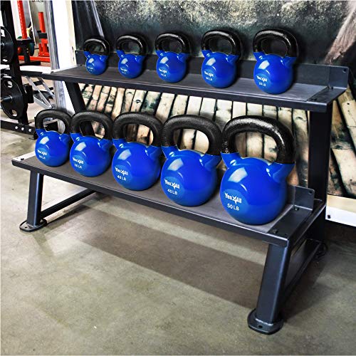Yes4All Kettlebell, Vinyl Coated Kettlebell Cast Iron Sets with Stable Flat Bottom for Full Body Workout, Push up, Grip Strength Training & Weights Exercises - color: Blue, style: 15 - 20lb
