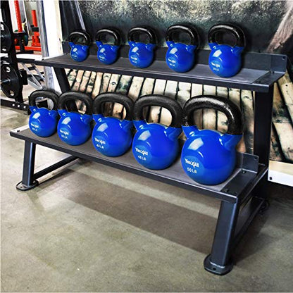 Yes4All Kettlebell, Vinyl Coated Kettlebell Cast Iron Sets with Stable Flat Bottom for Full Body Workout, Push up, Grip Strength Training & Weights Exercises - color: Blue, style: 15 - 20lb