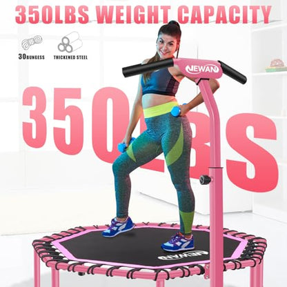 Newan 48" Fitness Trampoline with Adjustable Handle Bar, Silent Trampoline Bungee Rebounder Jumping Cardio Trainer Workout for Adults - Max Limit 330 lbs