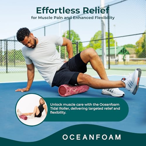 Tidal Roller - Maroon, Blush & Hot Pink Marbled - Muscle Massage Foam Roller for Back Pain & Stretching - Firm & Ergonomic Wide Wave Textured - Yoga & Athletics - Full Size, 20" x 5" - color: Maroon,blush & Hot Pink Marbled