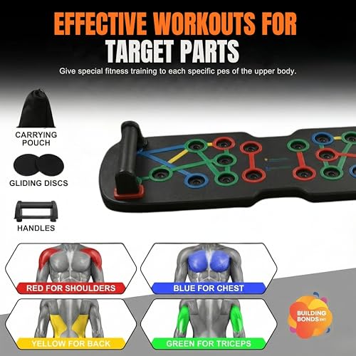 Push Up Board Fitness, Foldable 21-in-1 Pushup bar Home Workout Equipment – Multi-Functional Push Up Bar with Handles, Resistance Bands, Sliding Discs & Carry Bag – Heavy-Duty 330 lbs