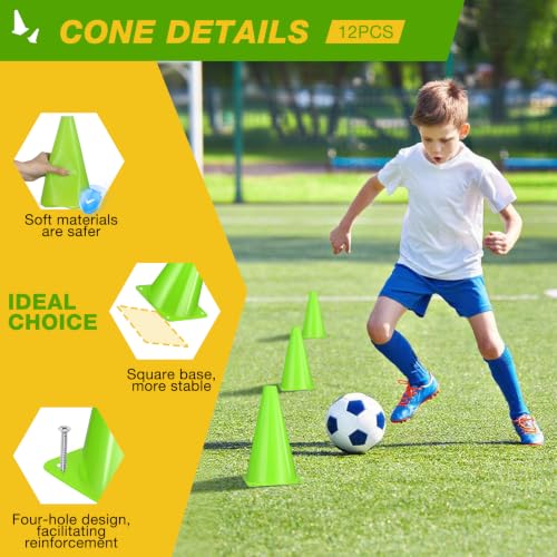 12pcs Cones 9 Inch Soccer Cones and Plastic Traffic Cones, Durable Cones for Sports Training, Ideal for Soccer, Basketball, Football, Skating, and Agility Drills Practice - color: green